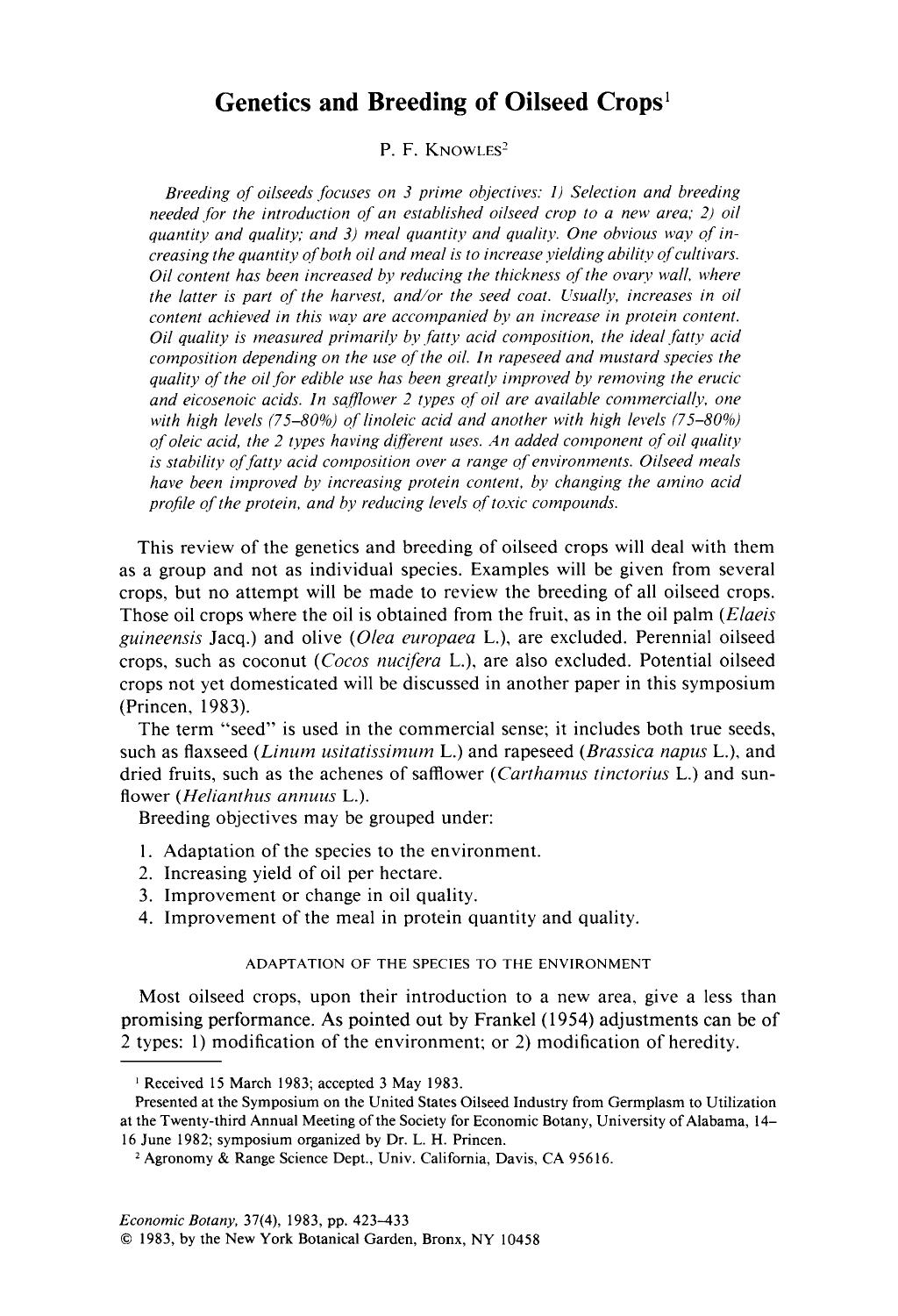 Genetics and breeding of oilseed crops by Unknown