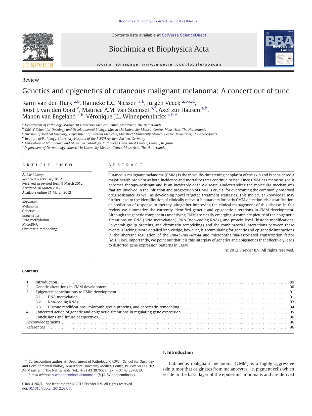 Genetics and epigenetics of cutaneous malignant melanoma: A concert out of tune by unknow