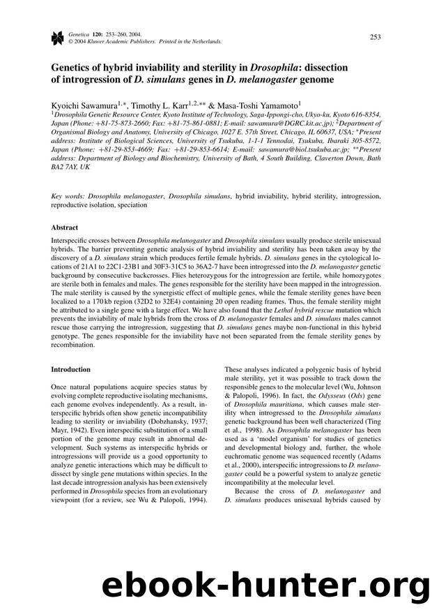 Genetics of Hybrid Inviability and Sterility in <Emphasis Type="Italic">Drosophila<Emphasis>: Dissection of Introgression of <Emphasis Type="Italic">D. simulans<Emphasis> Genes in  by Unknown