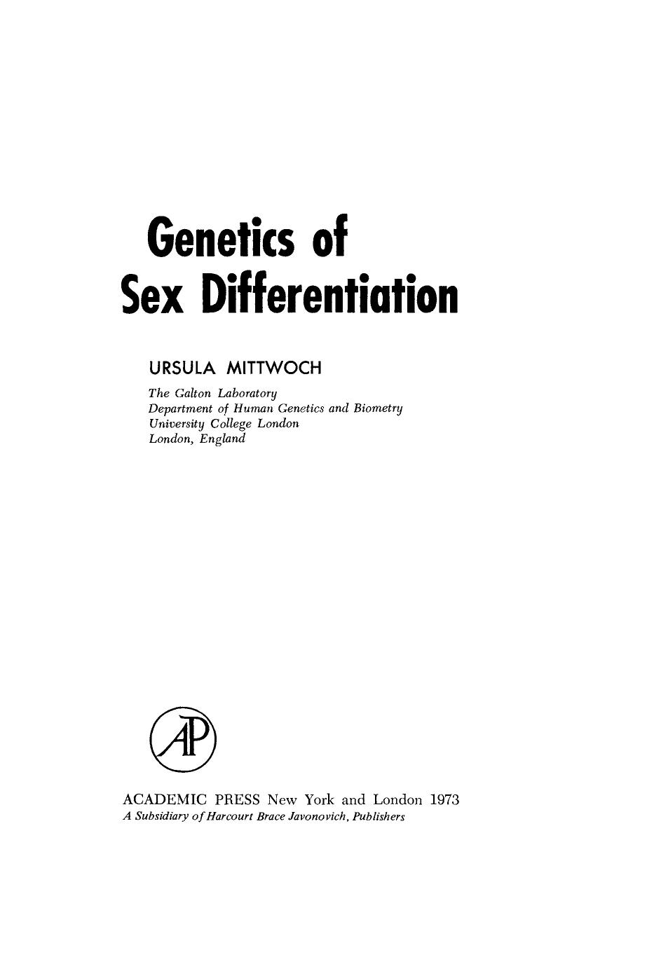Genetics of Sex Differentiation by Ursula Mittwoch (Auth.)