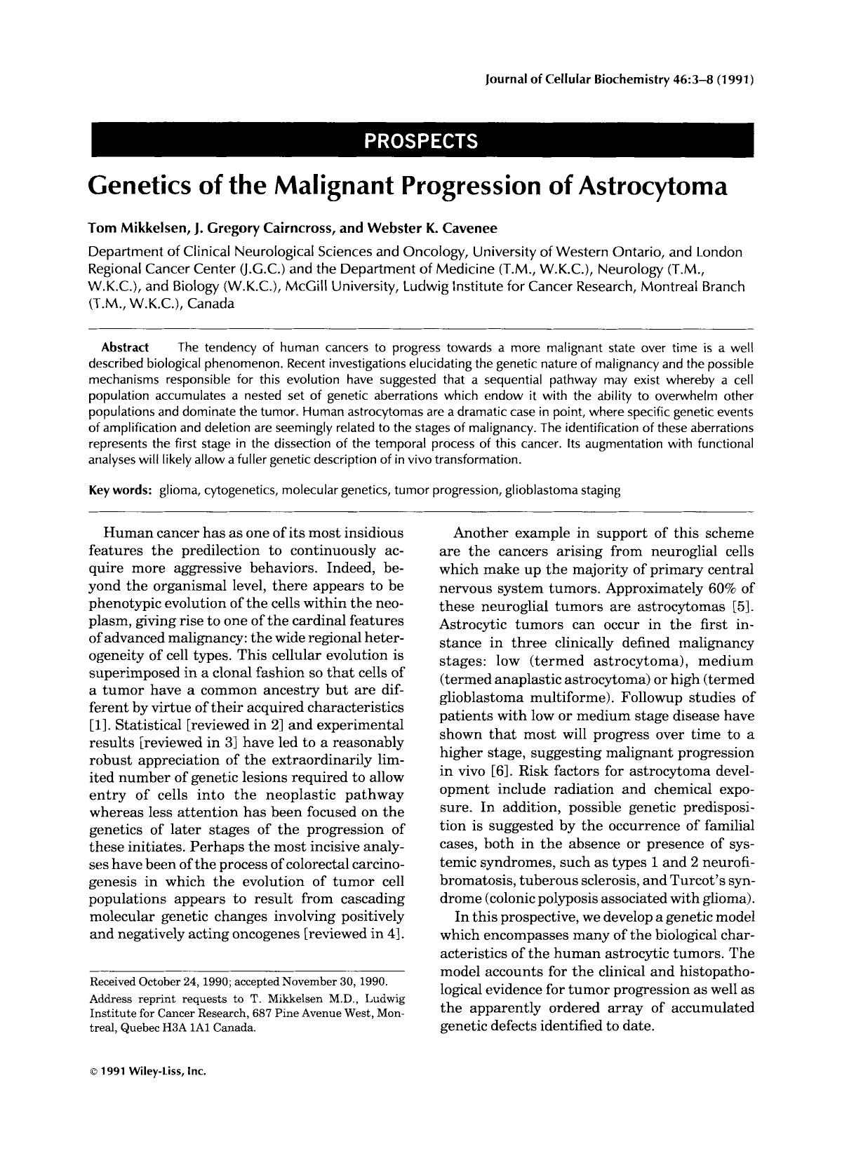 Genetics of the malignant progression of astrocytoma by Unknown
