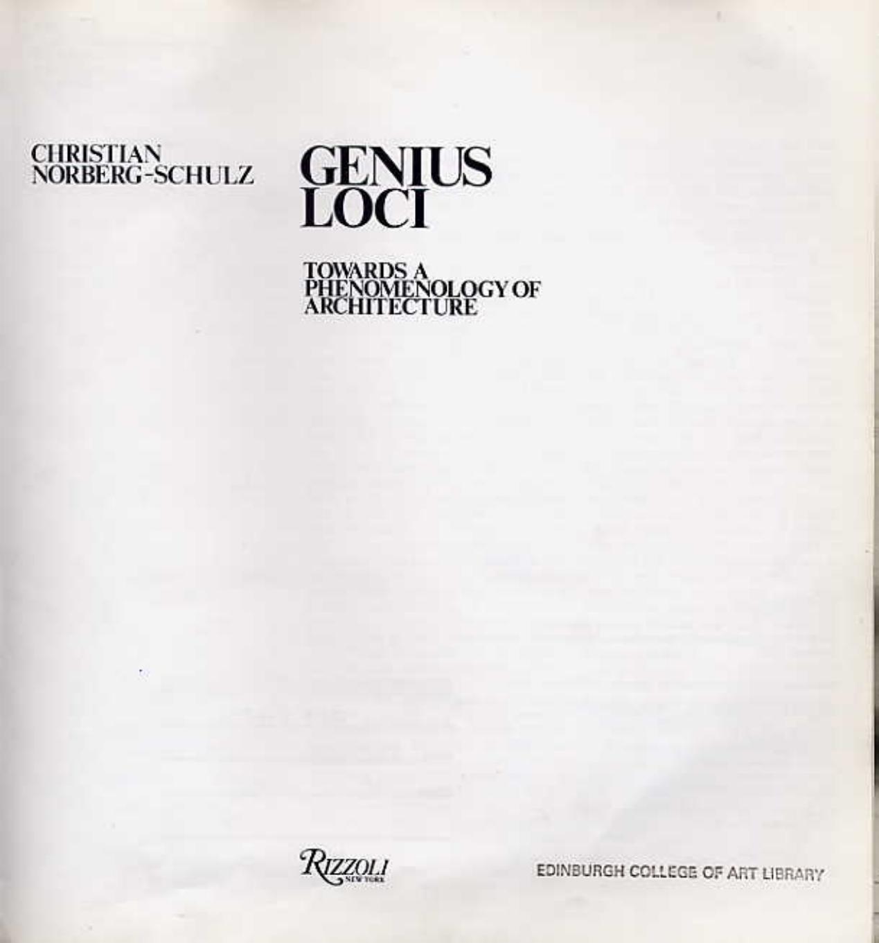 Genius Loci: Towards a Phenomenology of Architecture by Christian Norberg-Schulz