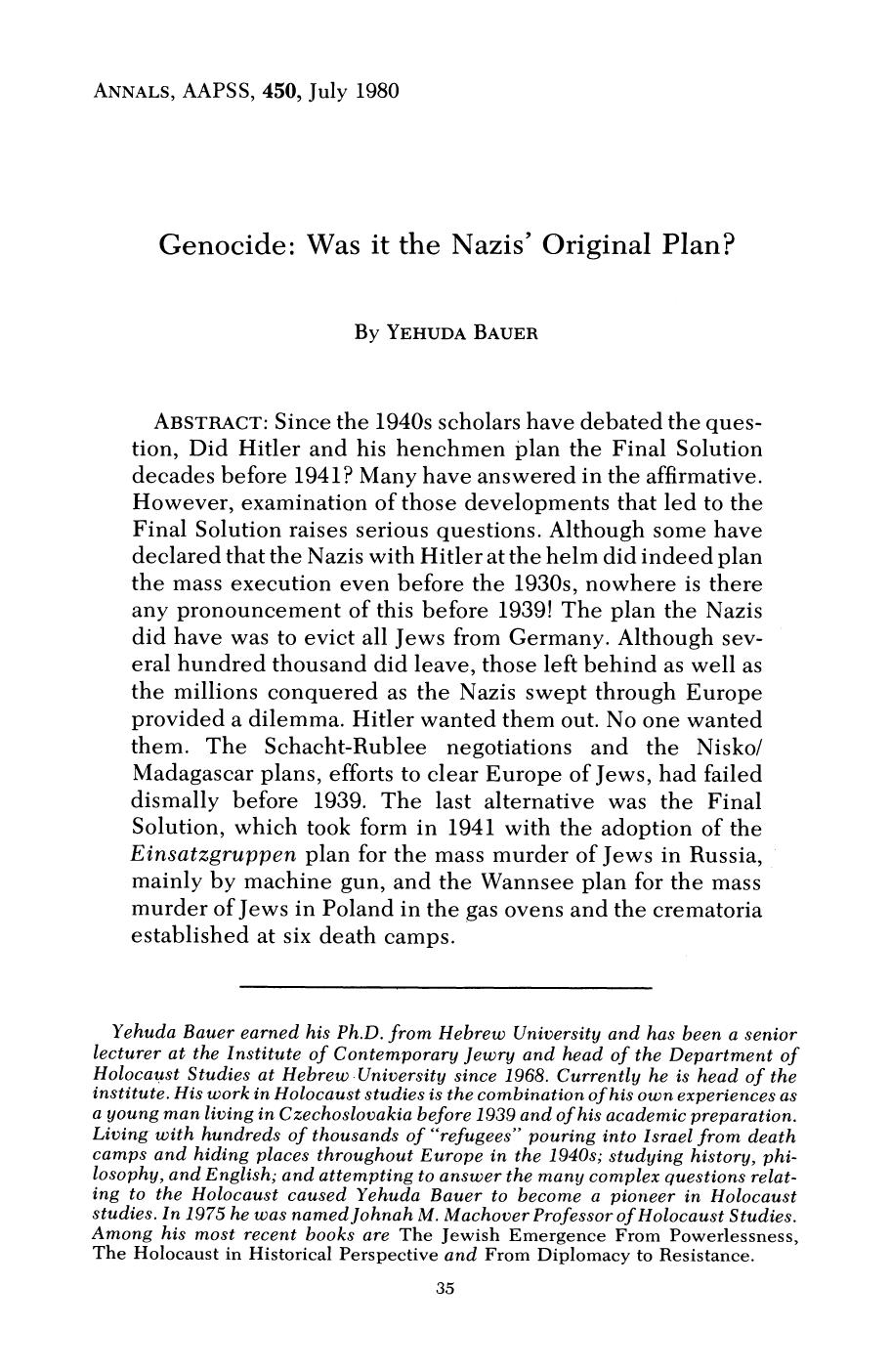 Genocide: Was It the Nazis' Original Plan? by Unknown