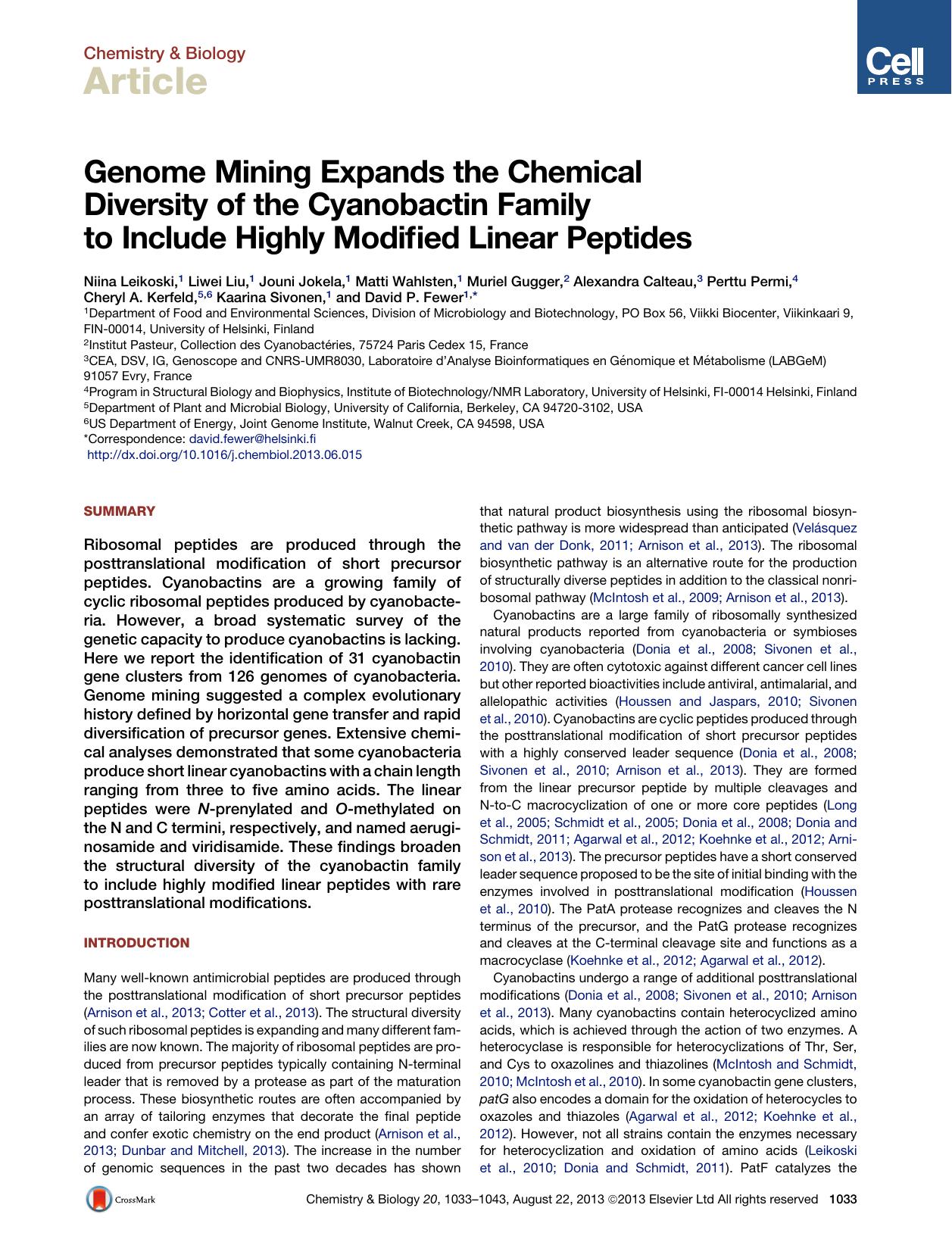 Genome Mining Expands the Chemical Diversity of the Cyanobactin Family to Include Highly Modified Linear Peptides by unknow