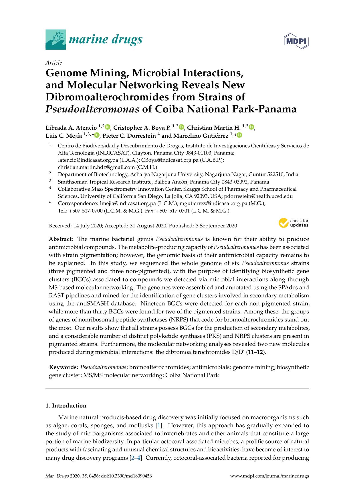 Genome Mining, Microbial Interactions, and Molecular Networking Reveals New Dibromoalterochromides from Strains of Pseudoalteromonas of Coiba National Park-Panama by unknow