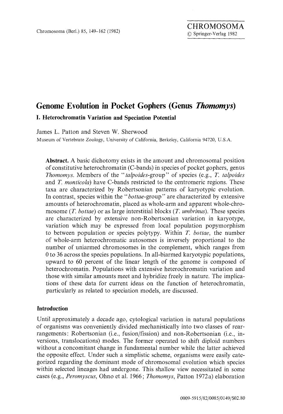 Genome evolution in pocket gophers (genus <Emphasis Type="Italic">Thomomys<Emphasis>) by Unknown