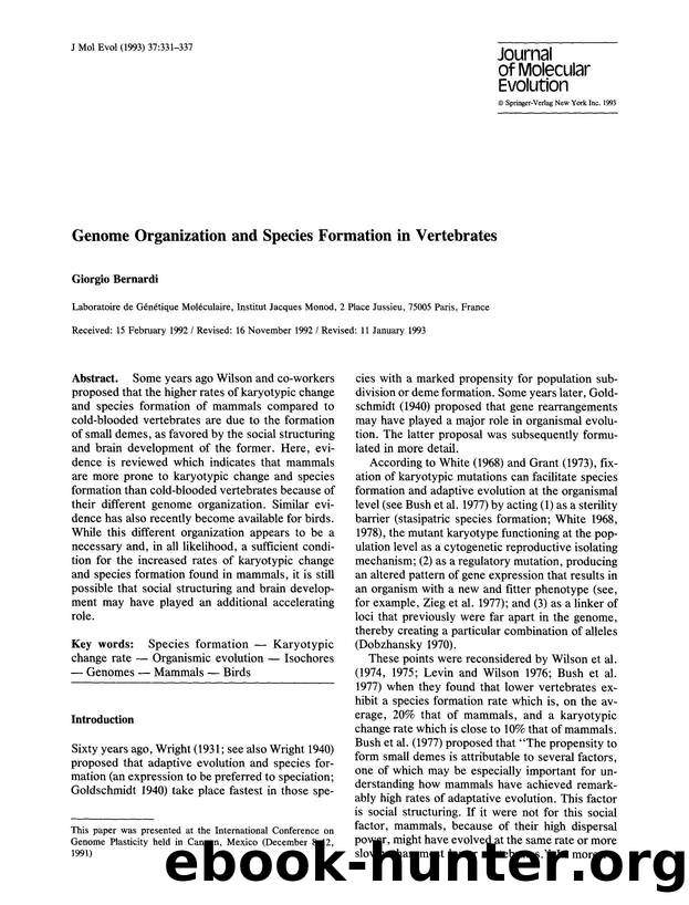 Genome organization and species formation in vertebrates by Unknown