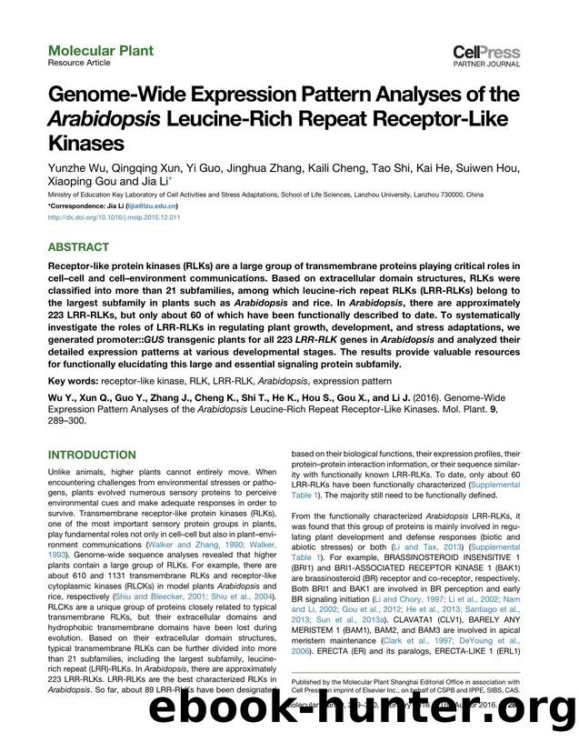 Genome-Wide Expression Pattern Analyses of the Arabidopsis Leucine-Rich Repeat Receptor-Like Kinases by unknow