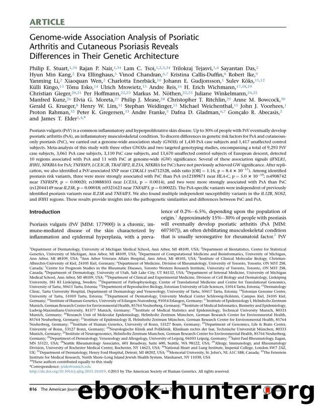 Genome-wide Association Analysis of Psoriatic Arthritis and Cutaneous Psoriasis Reveals Differences in Their Genetic Architecture by unknow