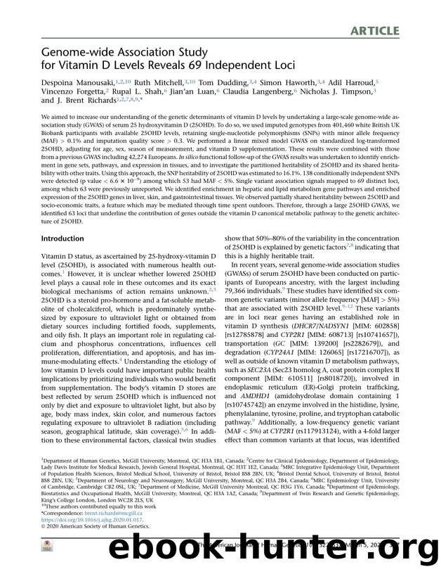 Genome-wide Association Study for Vitamin D Levels Reveals 69 Independent Loci by unknow