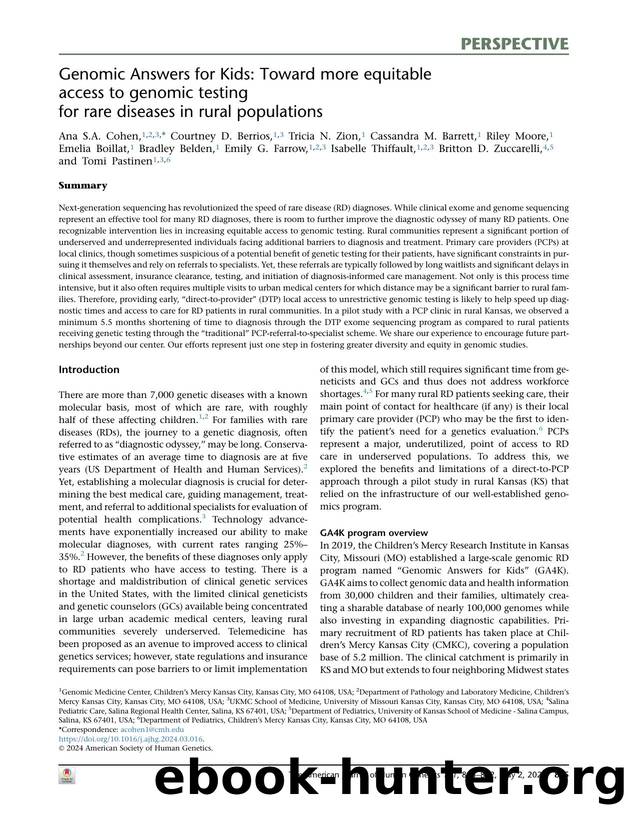 Genomic Answers for Kids: Toward more equitable access to genomic testing for rare diseases in rural populations by unknow