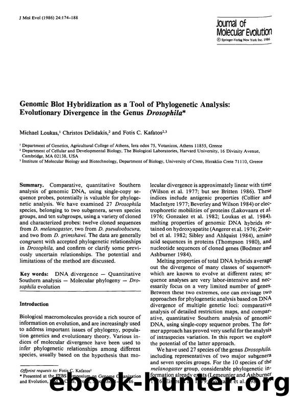 Genomic blot hybridization as a tool of phylogenetic analysis: Evolutionary divergence in the genus <Emphasis Type="Italic">Drosophila <Emphasis> by Unknown