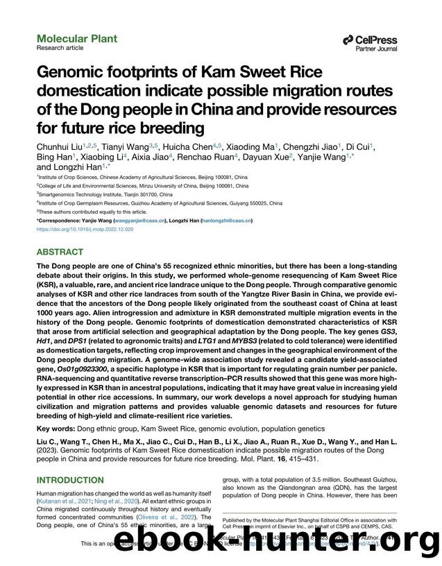 Genomic footprints of Kam Sweet Rice domestication indicate possible migration routes of the Dong people in China and provide resources for future rice breeding by unknow