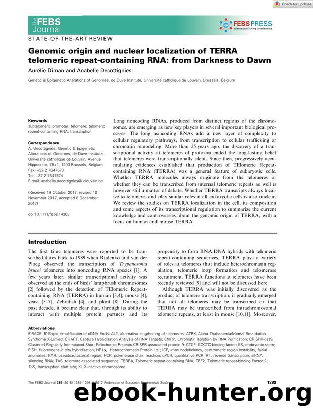 Genomic origin and nuclear localization of TERRA telomeric repeatâcontaining RNA: from Darkness to Dawn by Unknown