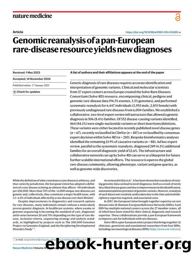 Genomic reanalysis of a pan-European rare-disease resource yields new diagnoses by unknow