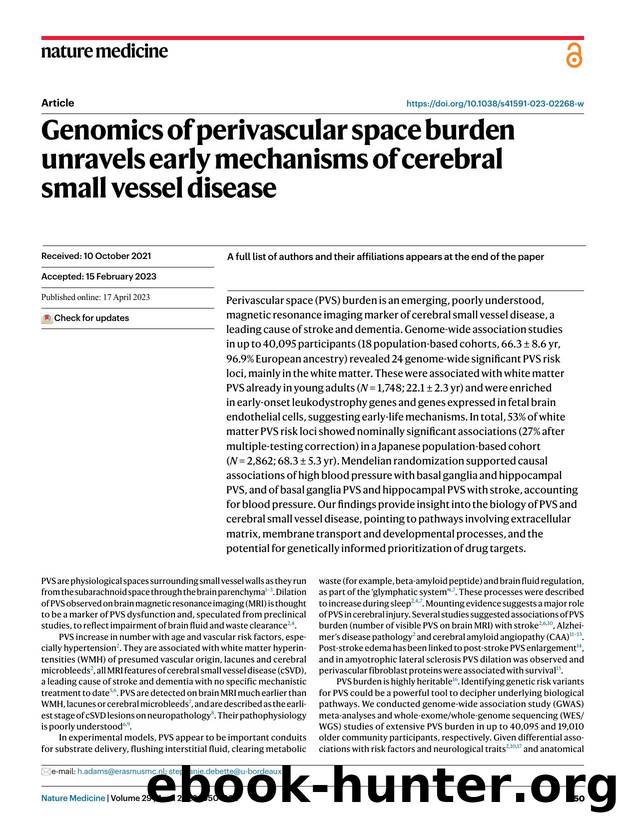 Genomics of perivascular space burden unravels early mechanisms of cerebral small vessel disease by unknow