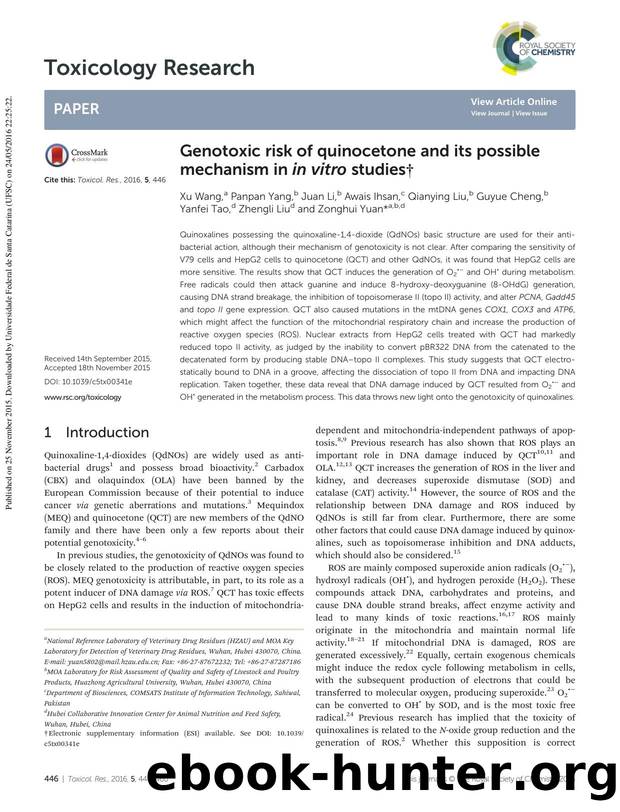 Genotoxic risk of quinocetone and its possible mechanism in in vitro studies by unknow