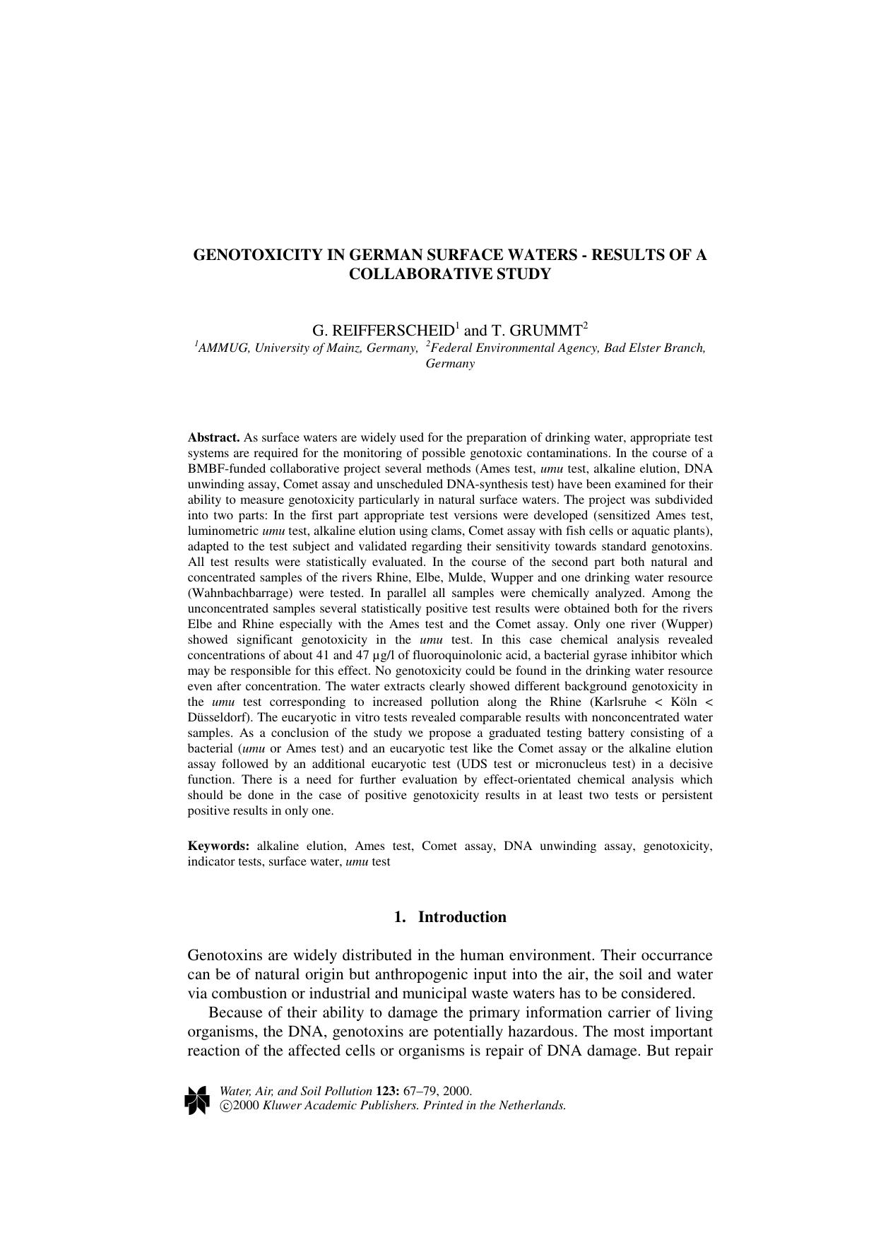 Genotoxicity in German Surface Waters - Results of a Collaborative Study by Unknown