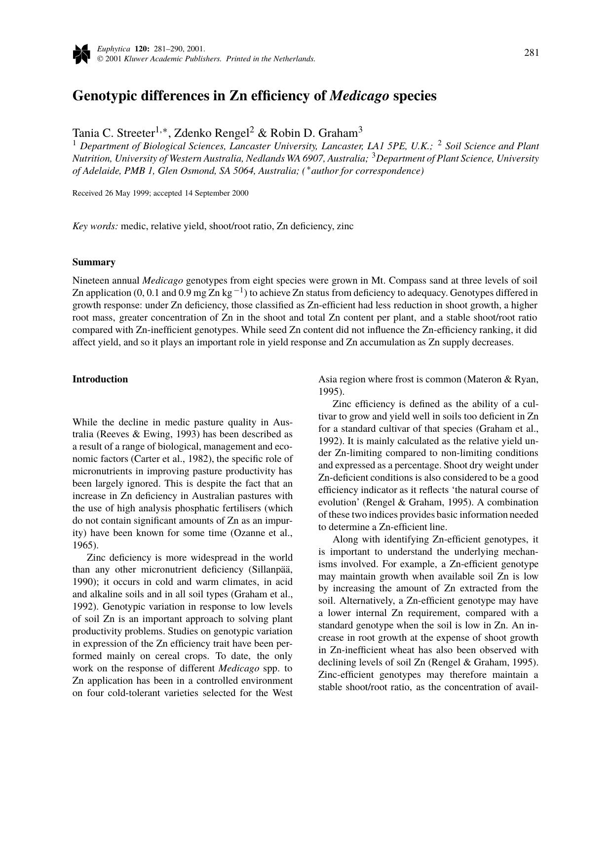 Genotypic differences in Zn efficiency of Medicago species by Unknown