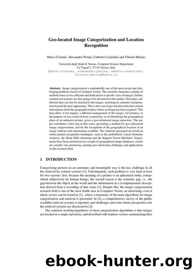 Geo-located image categorization and location recognition by Marco Cristani Alessandro Perina Umberto Castellani and Vittorio Murino