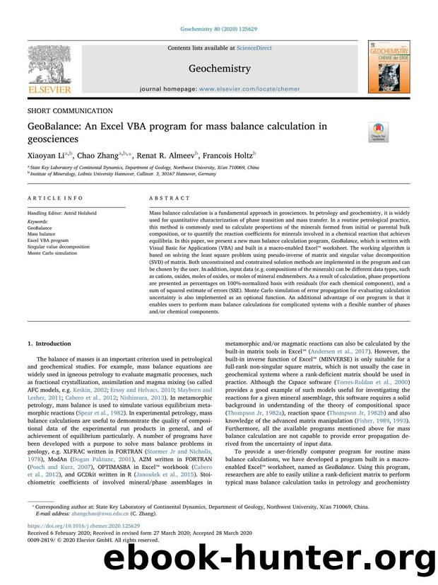 GeoBalance_ An Excel VBA program for mass balance calculation in geosciences by Xiaoyan Li & Chao Zhang & Renat R. Almeev & Francois Holtz