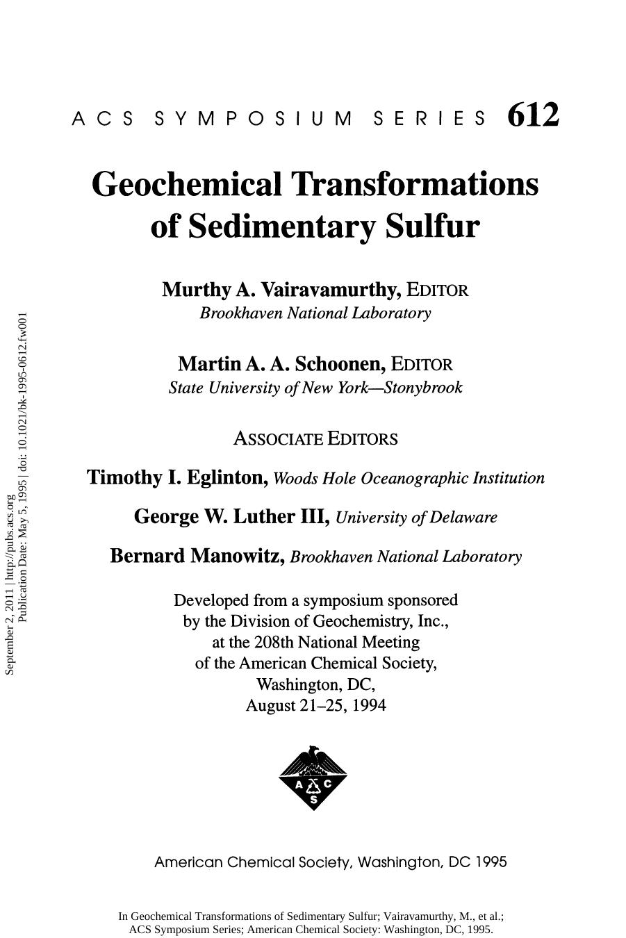 Geochemical Transformations of Sedimentary Sulfur by unknow