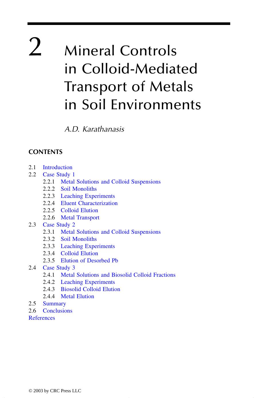Geochemical and Hydrological Reactivity of Heavy Metals in Soils by A.D. Karathanasis