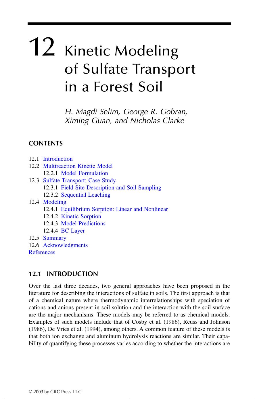 Geochemical and Hydrological Reactivity of Heavy Metals in Soils by H. Magdi Selim George R. Gobran Ximing Guan and Nicholas Clarke