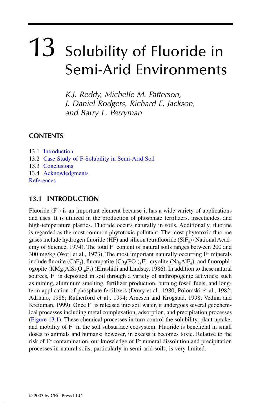 Geochemical and Hydrological Reactivity of Heavy Metals in Soils by K.J. Reddy Michelle M. Patterson J. Daniel Rodgers Richard E. Jackson and Barry L. Perryman