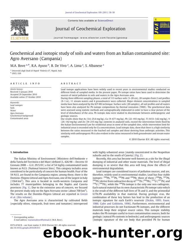 Geochemical and isotopic study of soils and waters from an Italian contaminated site: Agro Aversano (Campania) by M.A. Bove & R.A. Ayuso & B. De Vivo & A. Lima & S. Albanese