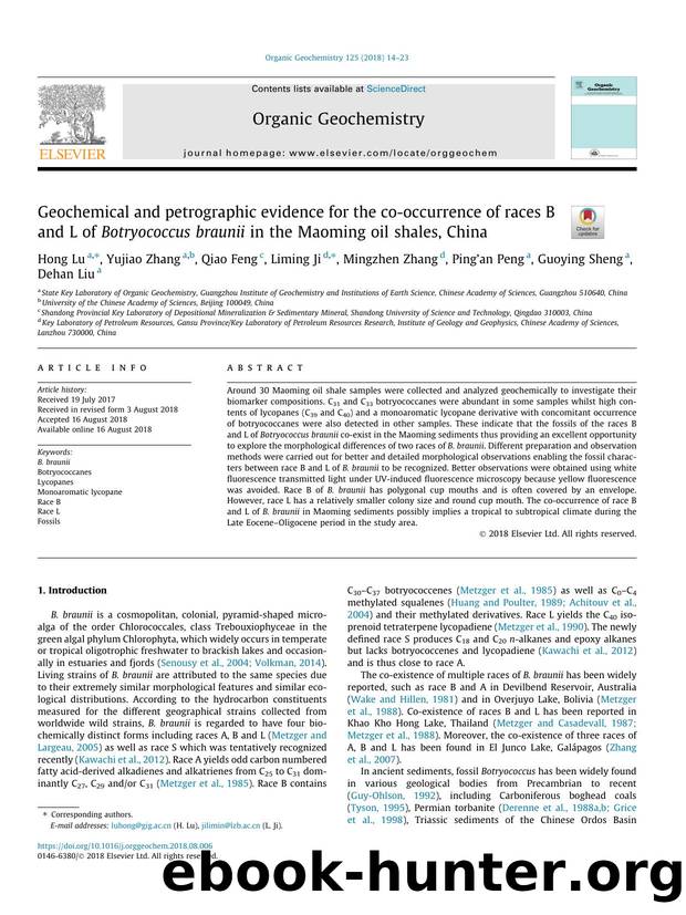 Geochemical and petrographic evidence for the co-occurrence of races B and L of Botryococcus braunii in the Maoming oil shales, China by unknow