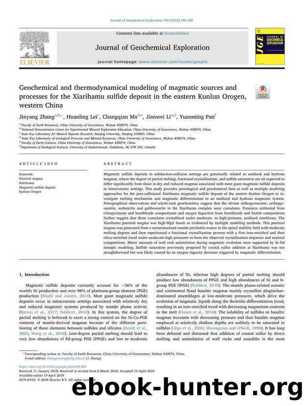Geochemical and thermodynamical modeling of magmatic sources and processes for the Xiarihamu sulfide deposit in the eastern Kunlun Orogen, western China by Jinyang Zhang & Huanling Lei & Changqian Ma & Jianwei Li & Yuanming Pan