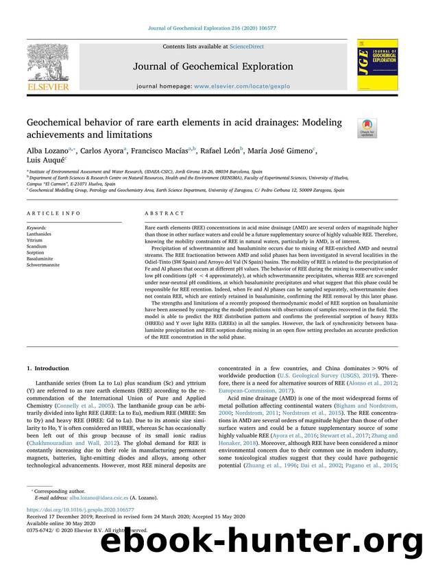 Geochemical behavior of rare earth elements in acid drainages_ Modeling achievements and limitations by Alba Lozano & Carlos Ayora & Francisco Macías & Rafael León & María José Gimeno & Luis Auqué