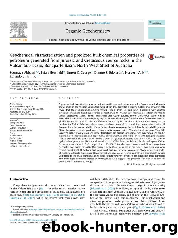 Geochemical characterisation and predicted bulk chemical properties of petroleum generated from Jurassic and Cretaceous source rocks in the Vulcan Sub-basin, Bonaparte Basin, North by unknow