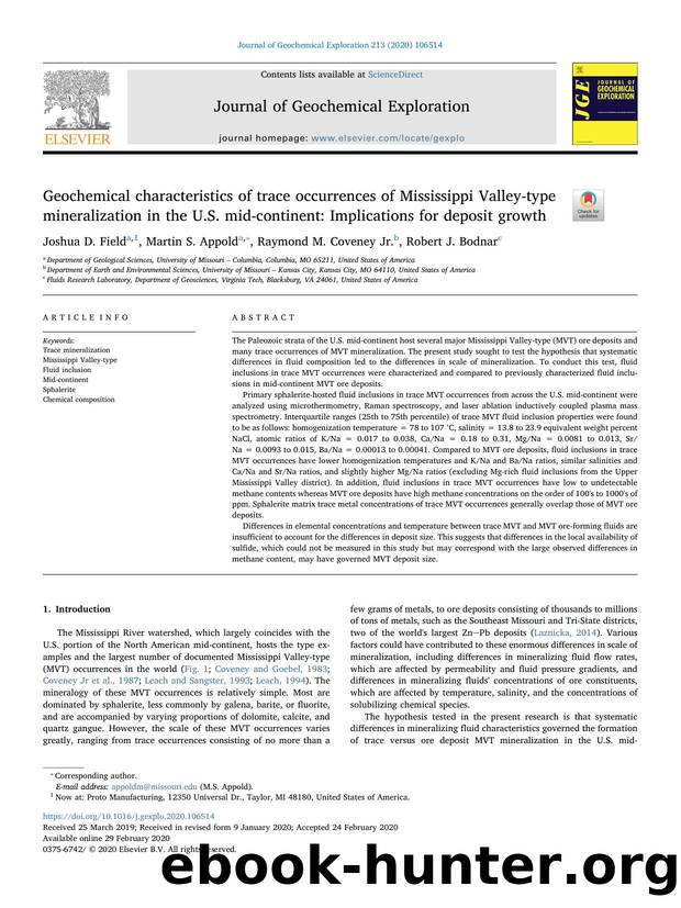 Geochemical characteristics of trace occurrences of Mississippi Valley-type mineralization in the U.S. mid-continent_ Implications for deposit growth by Joshua D. Field & Martin S. Appold & Raymond M. Coveney & Robert J. Bodnar