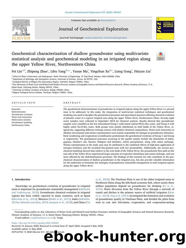 Geochemical characterization of shallow groundwater using multivariate statistical analysis and geochemical modeling in an irrigated region along the upper Yellow River, Northwestern China by Fei Liu & Zhipeng Zhao & Lihu Yang & Yuxue Ma & Yingchun Xu & Liang Gong & Haiyan Liu