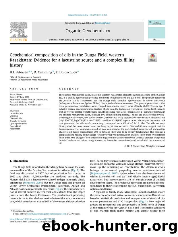 Geochemical composition of oils in the Dunga Field, western Kazakhstan: Evidence for a lacustrine source and a complex filling history by H.I. Petersen & D. Cumming & E. Dujoncquoy