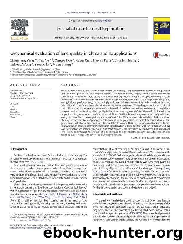 Geochemical evaluation of land quality in China and its applications by unknow