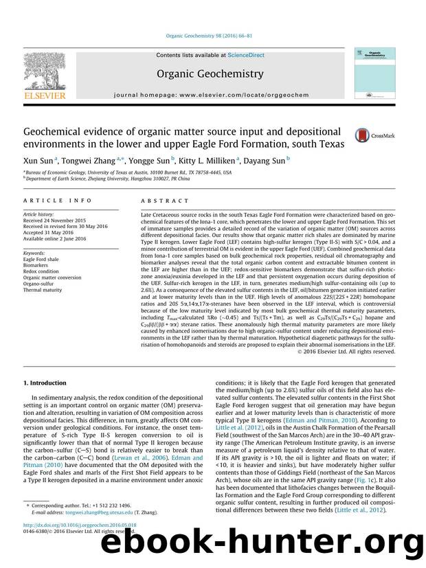 Geochemical evidence of organic matter source input and depositional environments in the lower and upper Eagle Ford Formation, south Texas by Xun Sun & Tongwei Zhang & Yongge Sun & Kitty L. Milliken & Dayang Sun