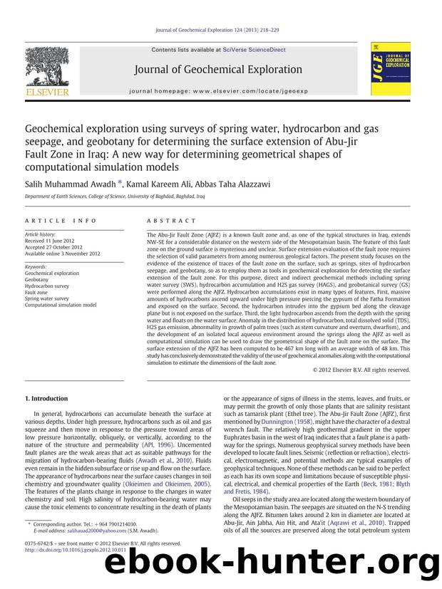 Geochemical exploration using surveys of spring water, hydrocarbon and gas seepage, and geobotany for determining the surface extension of Abu-Jir Fault Zone in Iraq: A new way for by Salih Muhammad Awadh & Kamal Kareem Ali & Abbas Taha Alazzawi