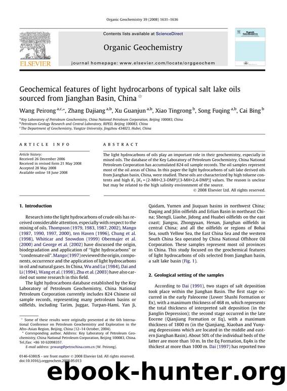 Geochemical features of light hydrocarbons of typical salt lake oils sourced from Jianghan Basin, China by Wang Peirong; Zhang Dajiang; Xu Guanjun; Xiao Tingrong; Song Fuqing; Cai Bing