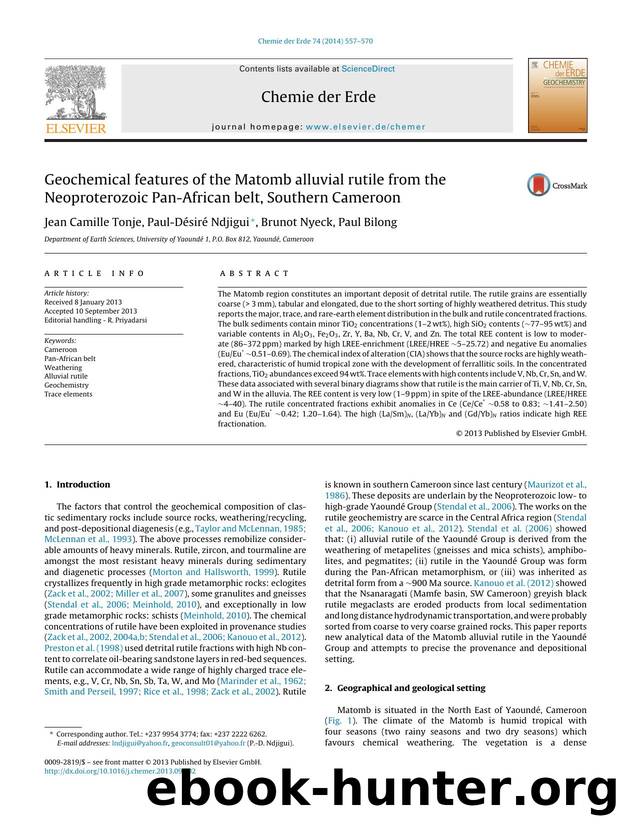 Geochemical features of the Matomb alluvial rutile from the Neoproterozoic Pan-African belt, Southern Cameroon by Jean Camille Tonje & Paul-Désiré Ndjigui & Brunot Nyeck & Paul Bilong
