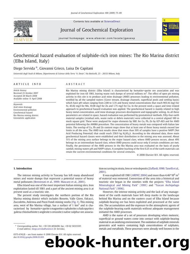 Geochemical hazard evaluation of sulphide-rich iron mines: The Rio Marina district (Elba Island, Italy) by Diego Servida; Giovanni Grieco; Luisa De Capitani
