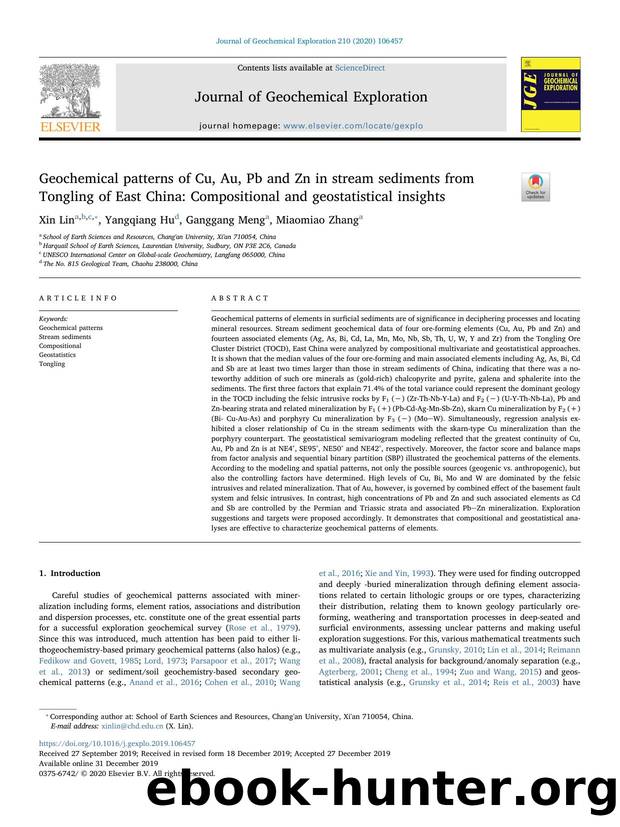Geochemical patterns of Cu, Au, Pb and Zn in stream sediments from Tongling of East China_ Compositional and geostatistical insights by Xin Lin & Yangqiang Hu & Ganggang Meng & Miaomiao Zhang