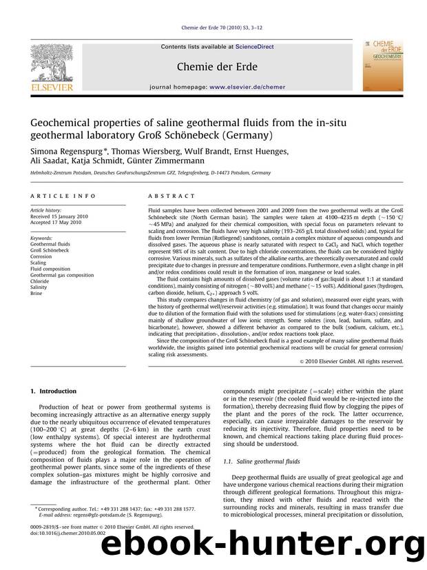 Geochemical properties of saline geothermal fluids from the in-situ geothermal laboratory GroÃ SchÃ¶nebeck (Germany) by unknow