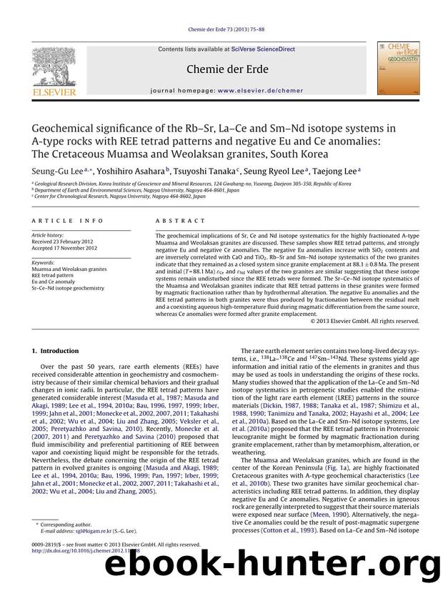 Geochemical significance of the RbâSr, LaâCe and SmâNd isotope systems in A-type rocks with REE tetrad patterns and negative Eu and Ce anomalies: The Cretaceous Muamsa and We by Seung-Gu Lee