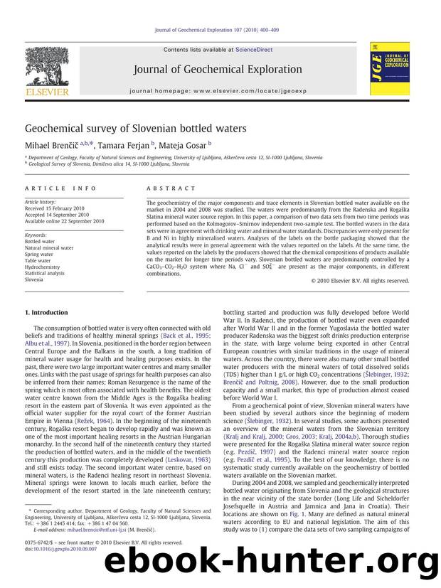 Geochemical survey of Slovenian bottled waters by Mihael Brenčič & Tamara Ferjan & Mateja Gosar