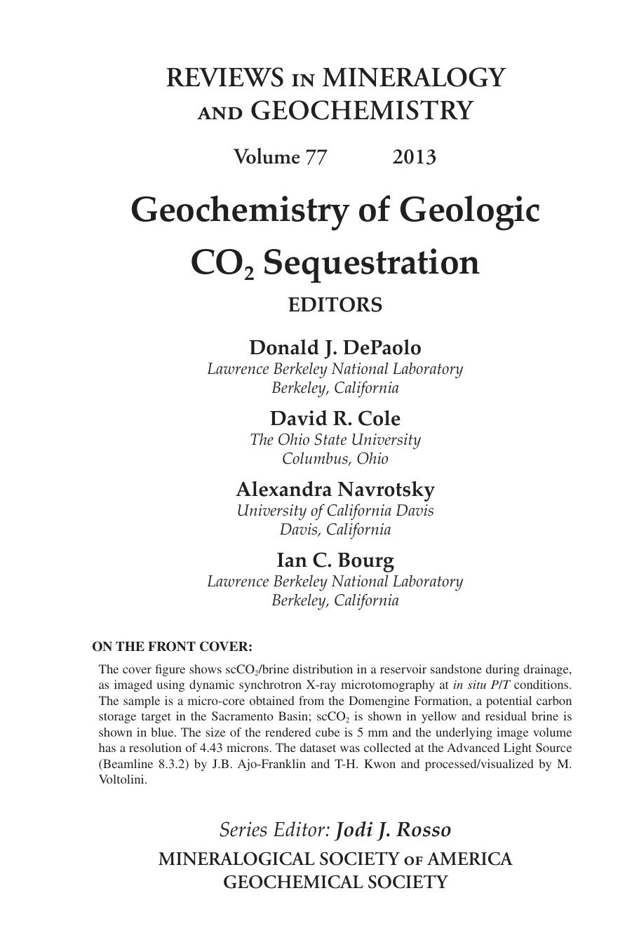 Geochemistry of Geologic CO2 Sequestration by Donald J. DePaolo David R. Cole Alexandra Navrotsky Ian C. Bourg (eds.)