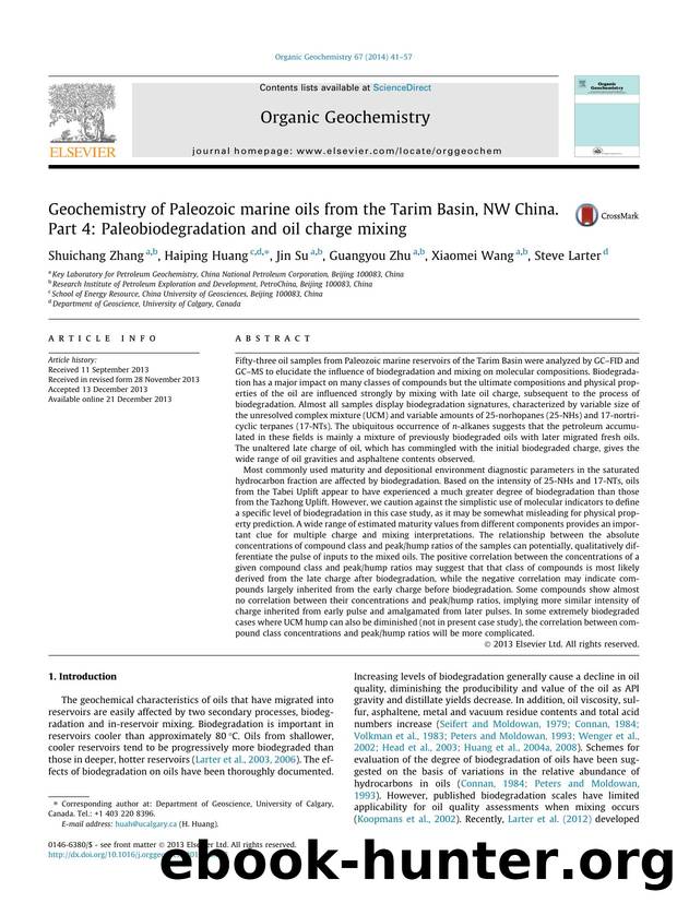 Geochemistry of Paleozoic marine oils from the Tarim Basin, NW China. Part 4: Paleobiodegradation and oil charge mixing by Shuichang Zhang & Haiping Huang & Jin Su & Guangyou Zhu & Xiaomei Wang & Steve Larter