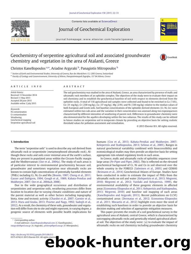 Geochemistry of serpentine agricultural soil and associated groundwater chemistry and vegetation in the area of Atalanti, Greece by Christos Kanellopoulos & Ariadne Argyraki & Panagiotis Mitropoulos